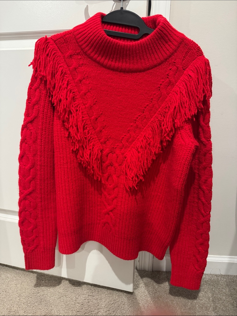Tuckernuck Red Fringe Cable-Knit Turtleneck Sweater